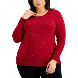 Anne Klein Women's Plus Size Sweater Embellished  Long Sleeve Titian Red Size 0X