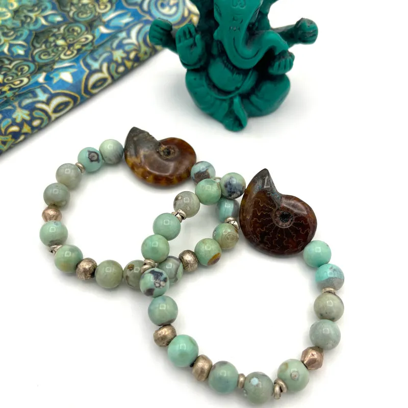 Aqua Agate Gemstone Stretch Bracelet MEDIUM