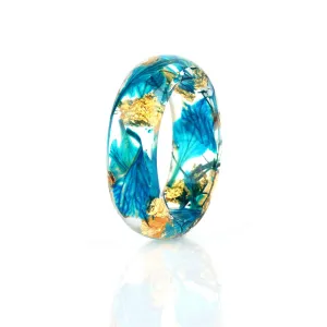 Aqua & Golden Dried Flower Band Ring