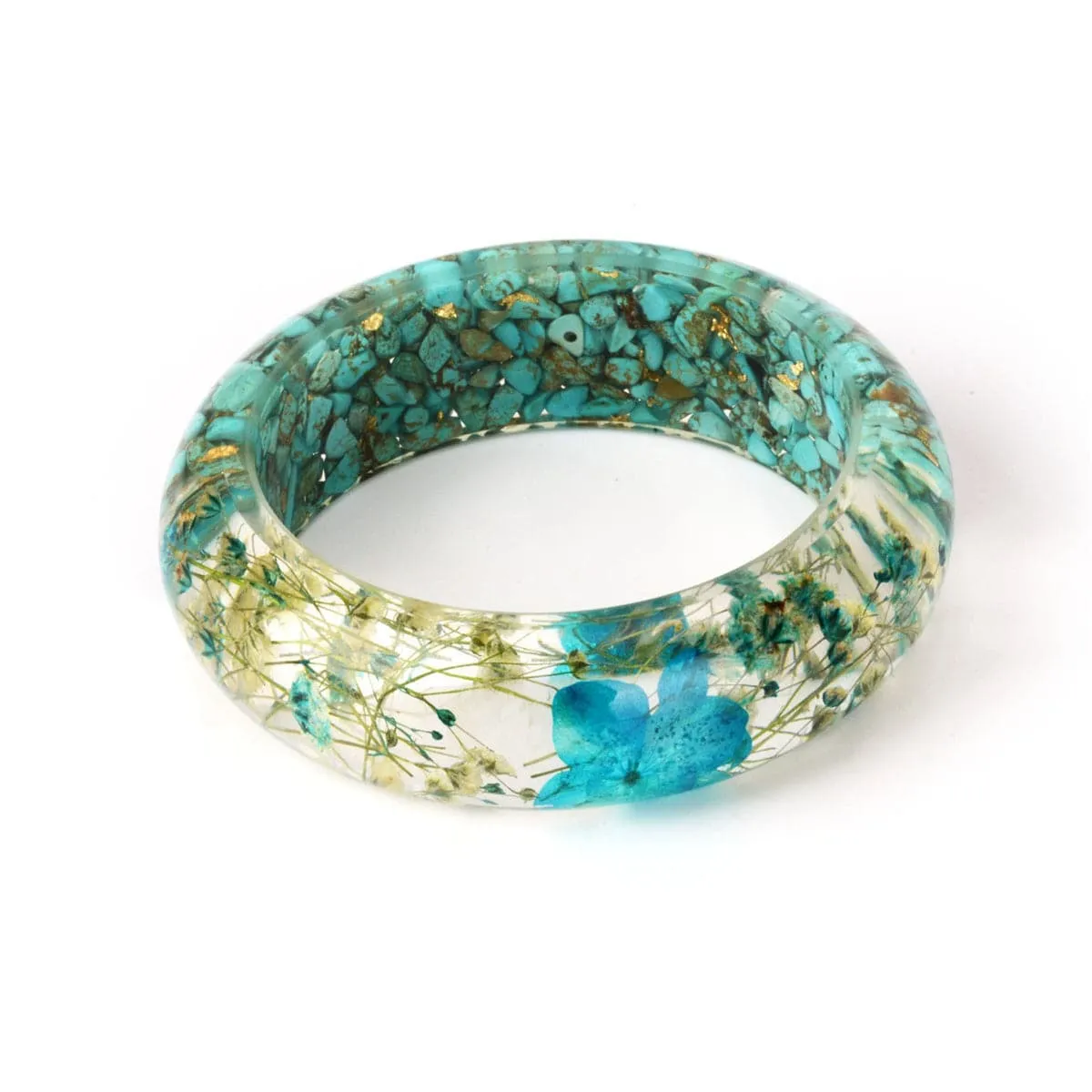 Aqua & Off-White Dried Flower Bangle