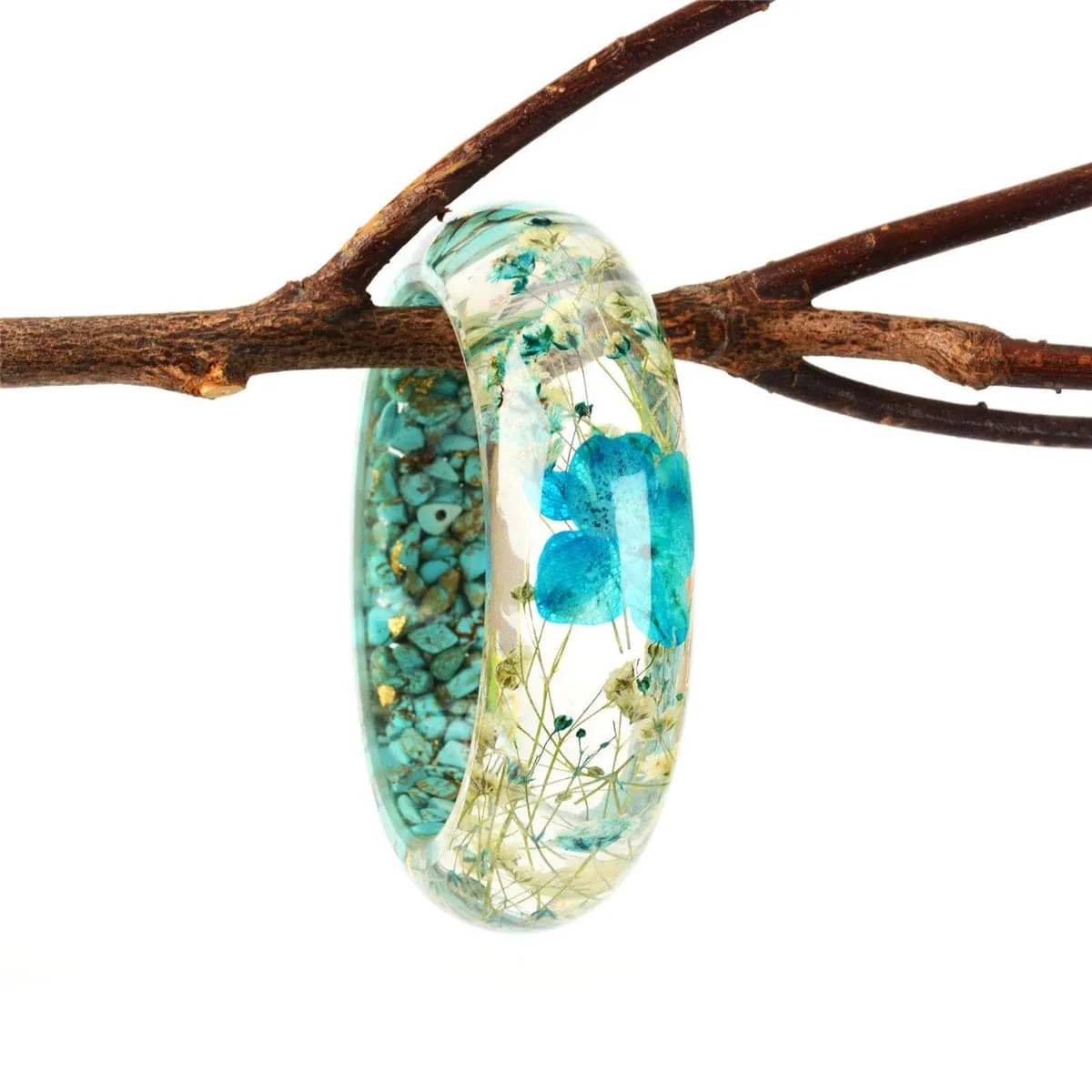 Aqua & Off-White Dried Flower Bangle