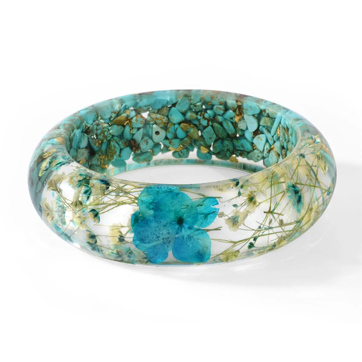 Aqua & Off-White Dried Flower Bangle