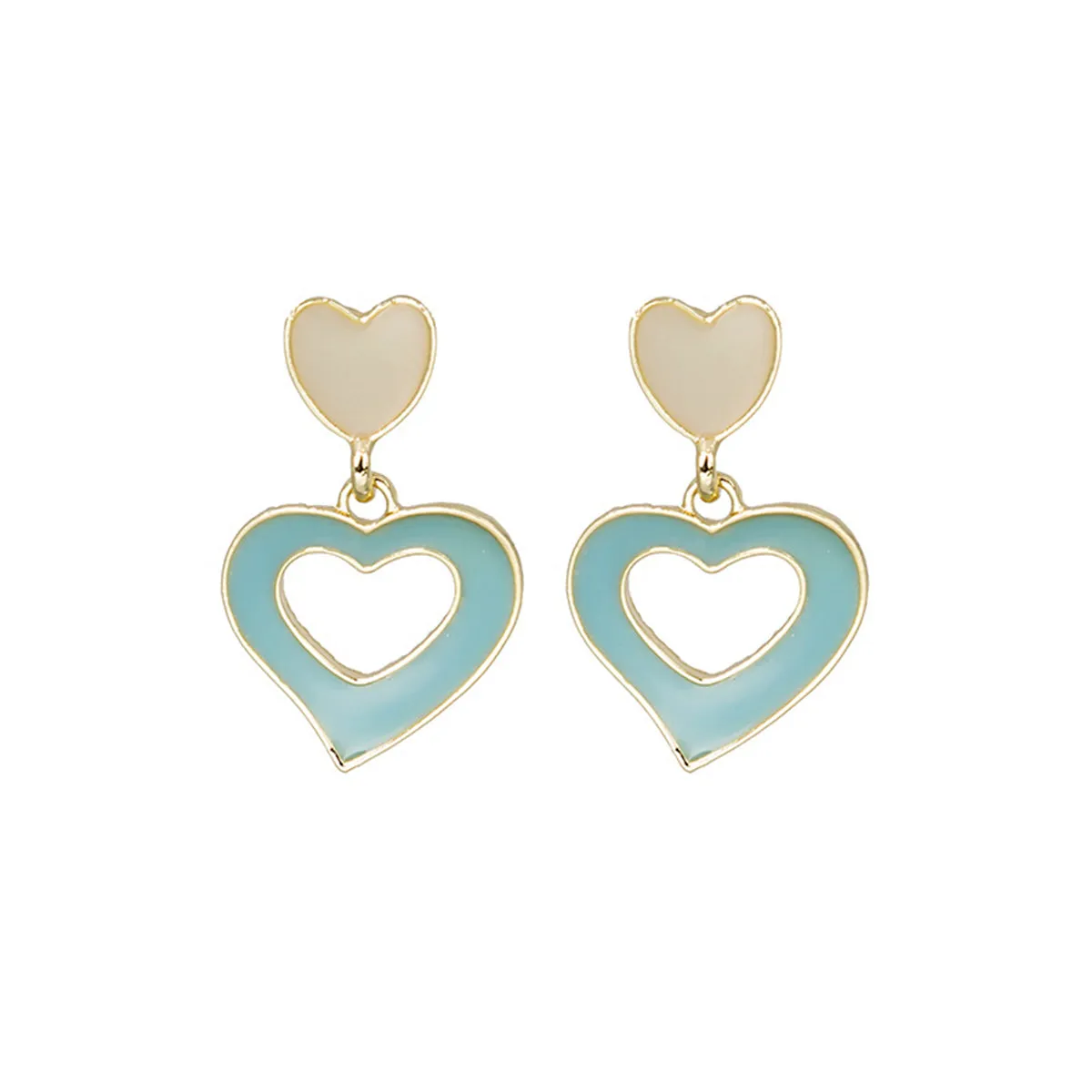 Aqua Enamel & 18K Gold-Plated Open Heart Drop Earrings