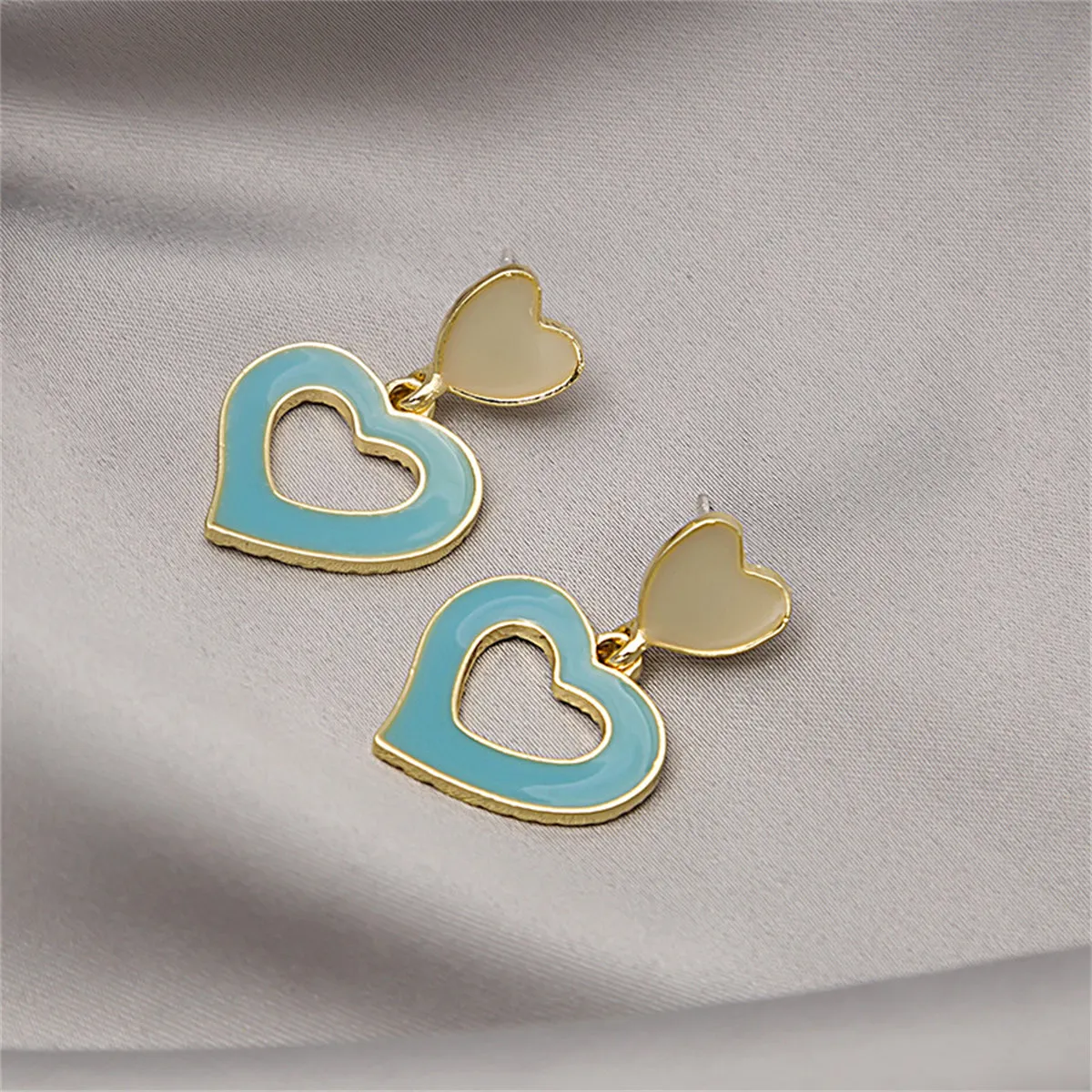 Aqua Enamel & 18K Gold-Plated Open Heart Drop Earrings