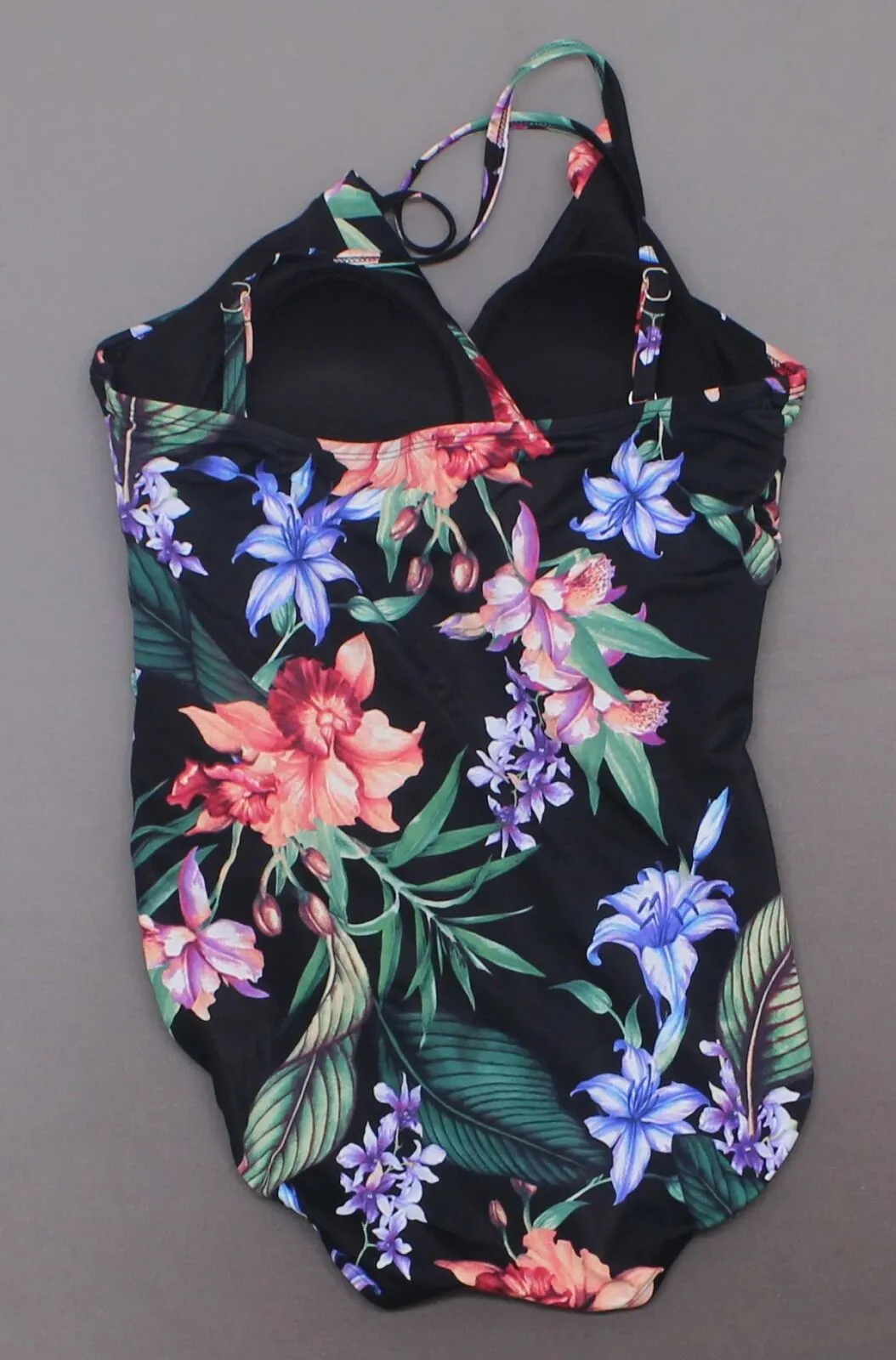 Aqua Green Women's Wrap One Piece Swimsuit Black Floral Medium