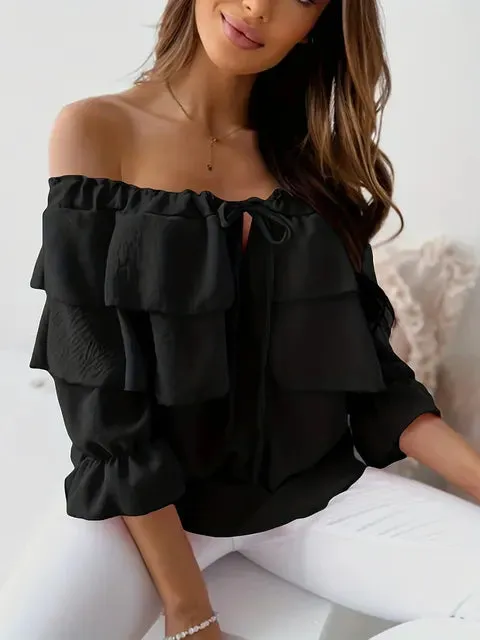 Ariela® | Off-The-Shoulder, Long-Sleeved Top With Tiered Ruffles