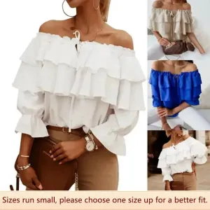 Ariela® | Off-The-Shoulder, Long-Sleeved Top With Tiered Ruffles