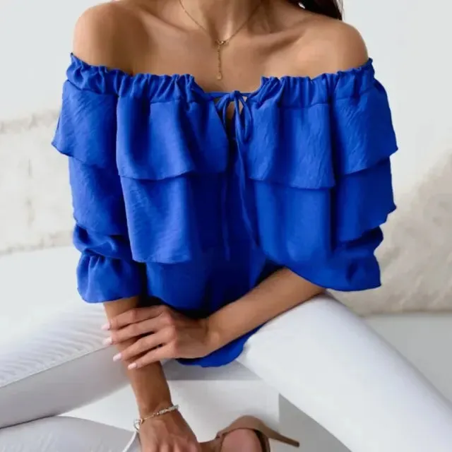 Ariela® | Off-The-Shoulder, Long-Sleeved Top With Tiered Ruffles