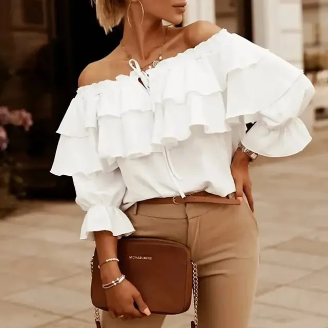 Ariela® | Off-The-Shoulder, Long-Sleeved Top With Tiered Ruffles