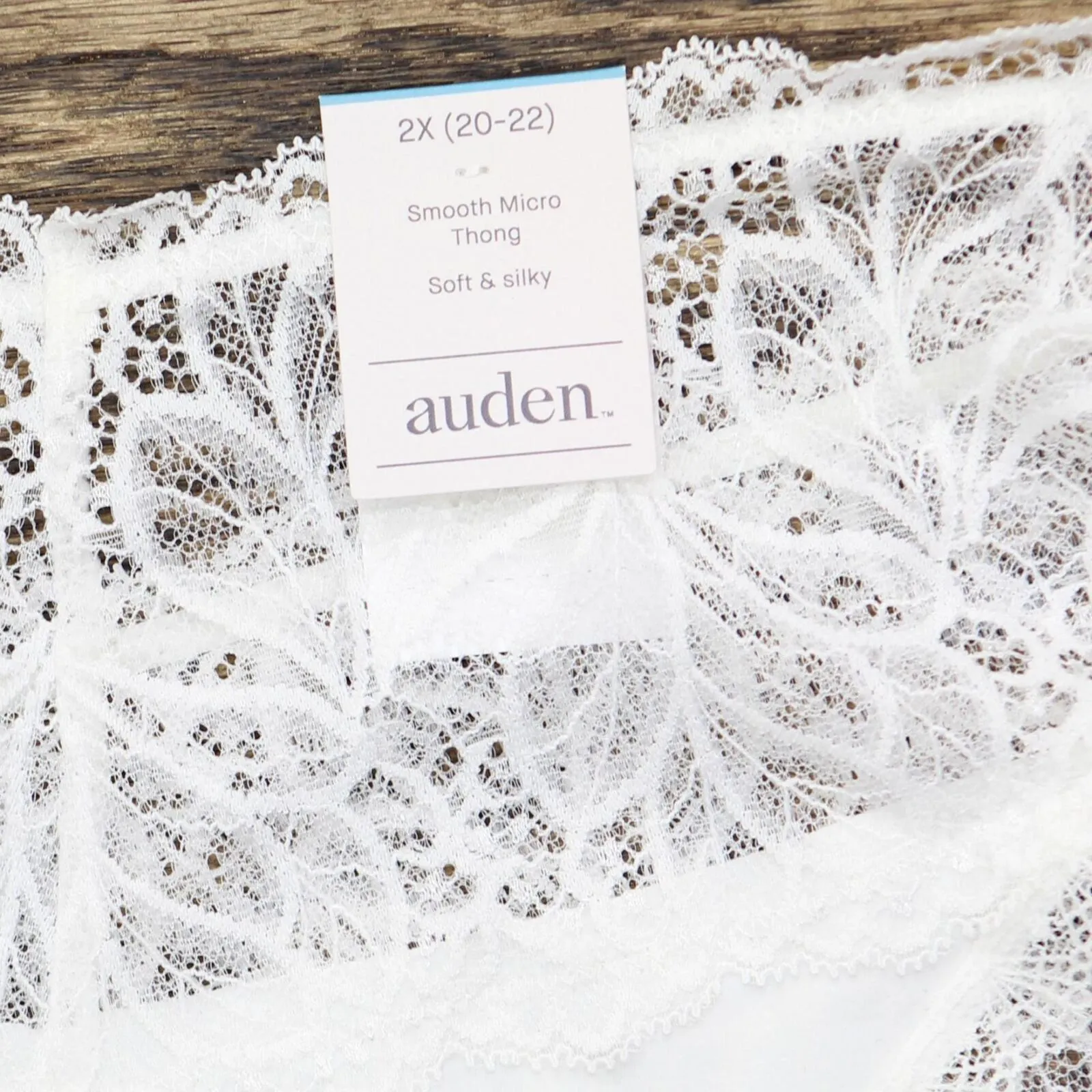 Auden Women's Plus Size Micro Thong with Lace Waistband 77753632 White 2X