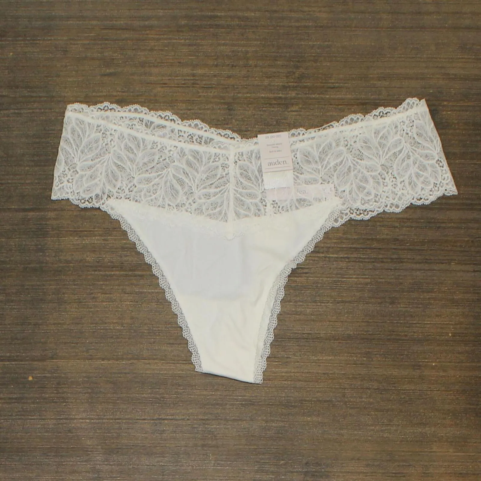 Auden Women's Plus Size Micro Thong with Lace Waistband 77753632 White 2X