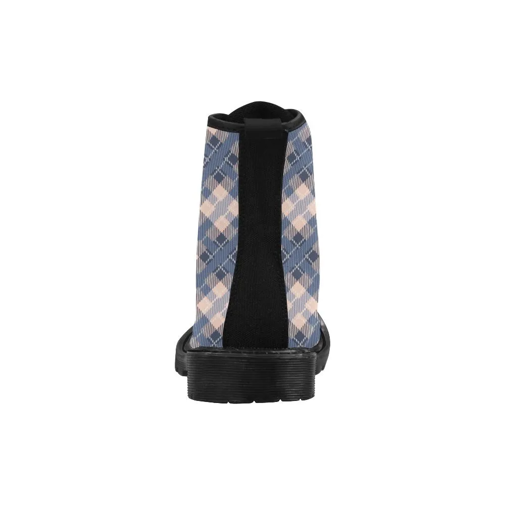 Audra Blue and Pink Plaid Women's Boots - Black Sole