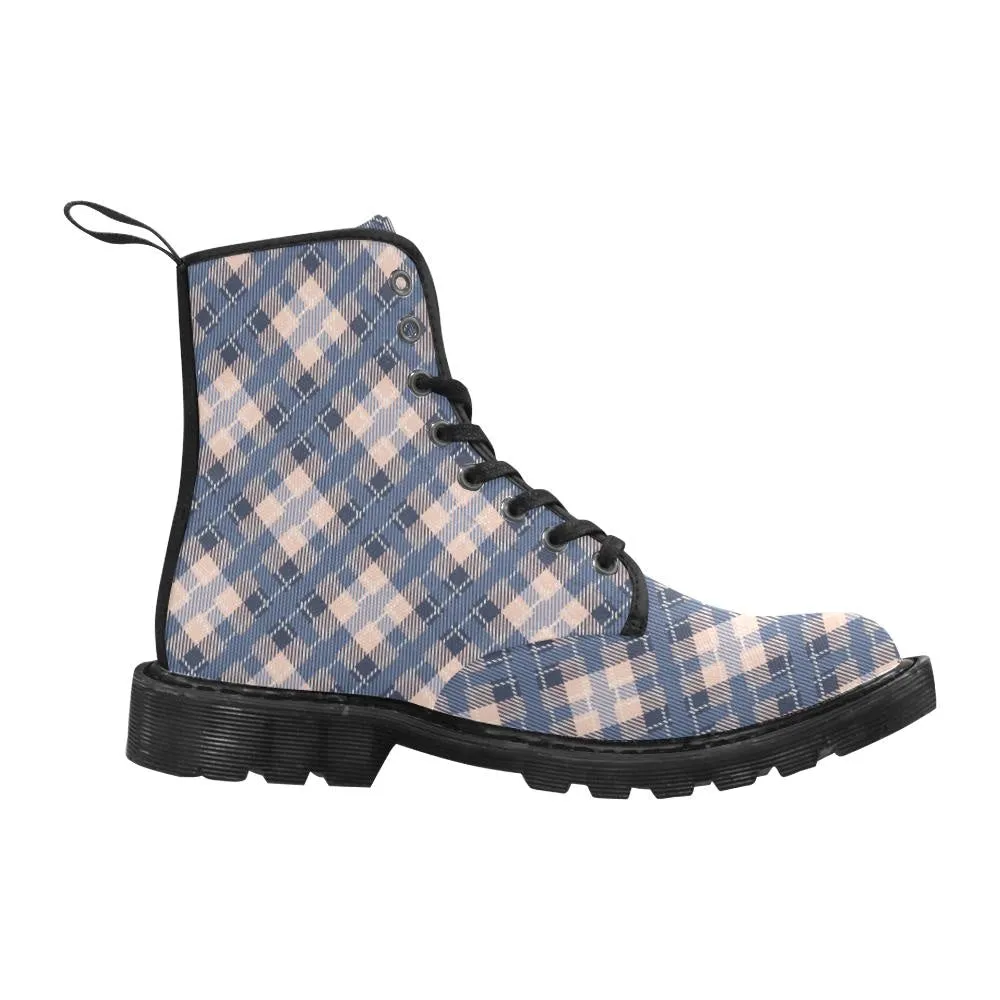 Audra Blue and Pink Plaid Women's Boots - Black Sole