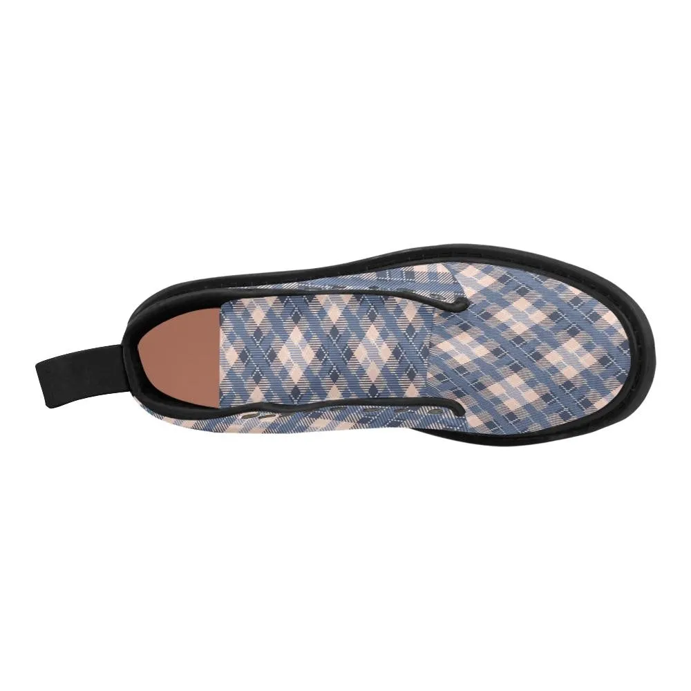 Audra Blue and Pink Plaid Women's Boots - Black Sole