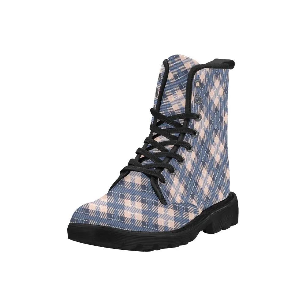Audra Blue and Pink Plaid Women's Boots - Black Sole
