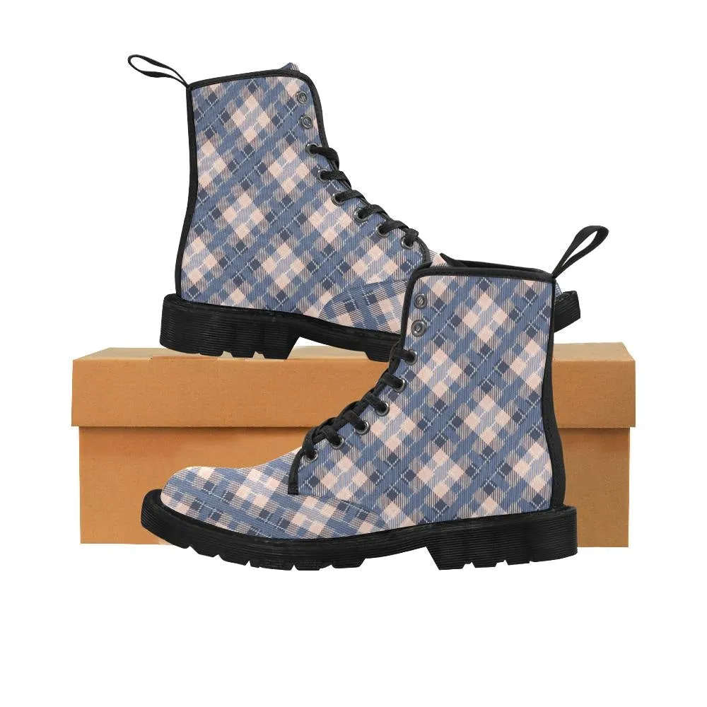 Audra Blue and Pink Plaid Women's Boots - Black Sole