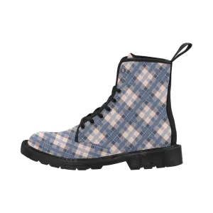 Audra Blue and Pink Plaid Women's Boots - Black Sole