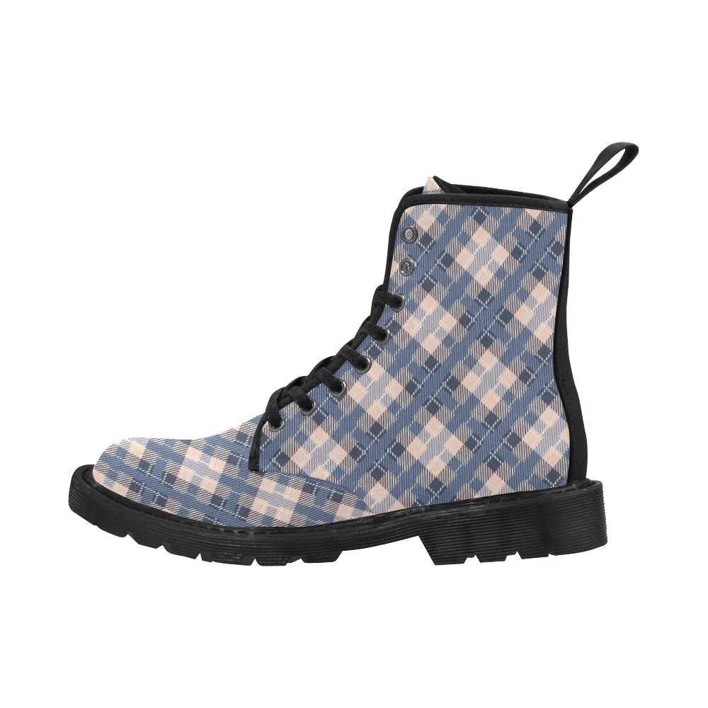 Audra Blue and Pink Plaid Women's Boots - Black Sole