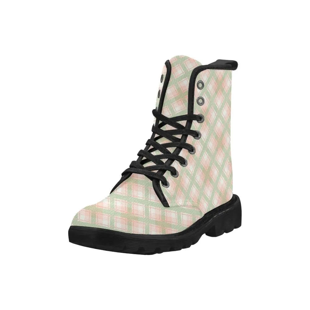 Audra Pink and Green Plaid Women's Boots - Black Sole