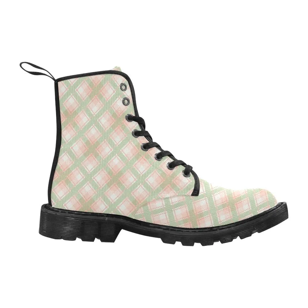Audra Pink and Green Plaid Women's Boots - Black Sole