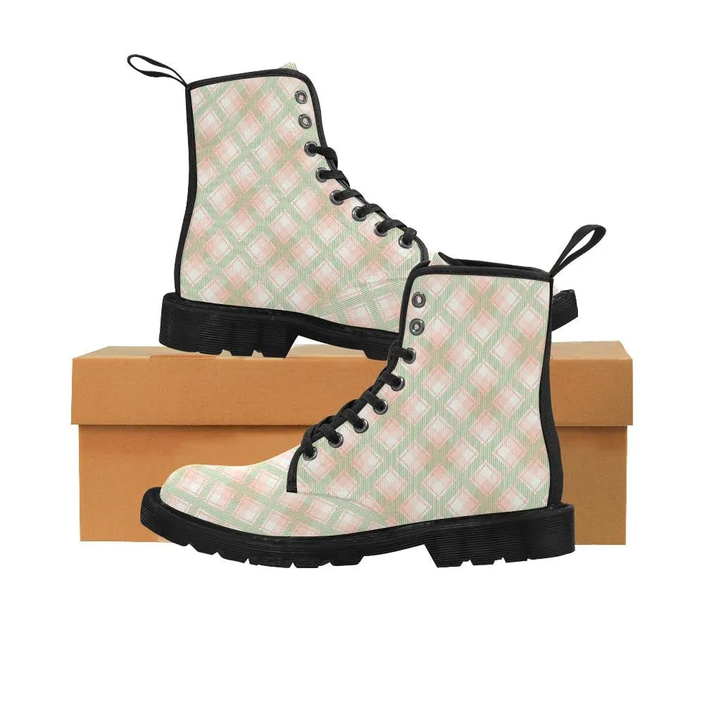 Audra Pink and Green Plaid Women's Boots - Black Sole