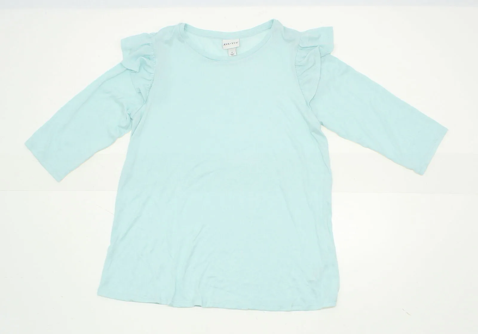 Ava & Viv Women's Plus Size Ruffle Fine Gauge Sweater Blue X