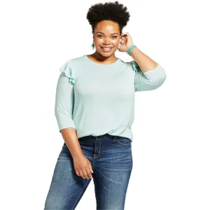 Ava & Viv Women's Plus Size Ruffle Fine Gauge Sweater Blue X