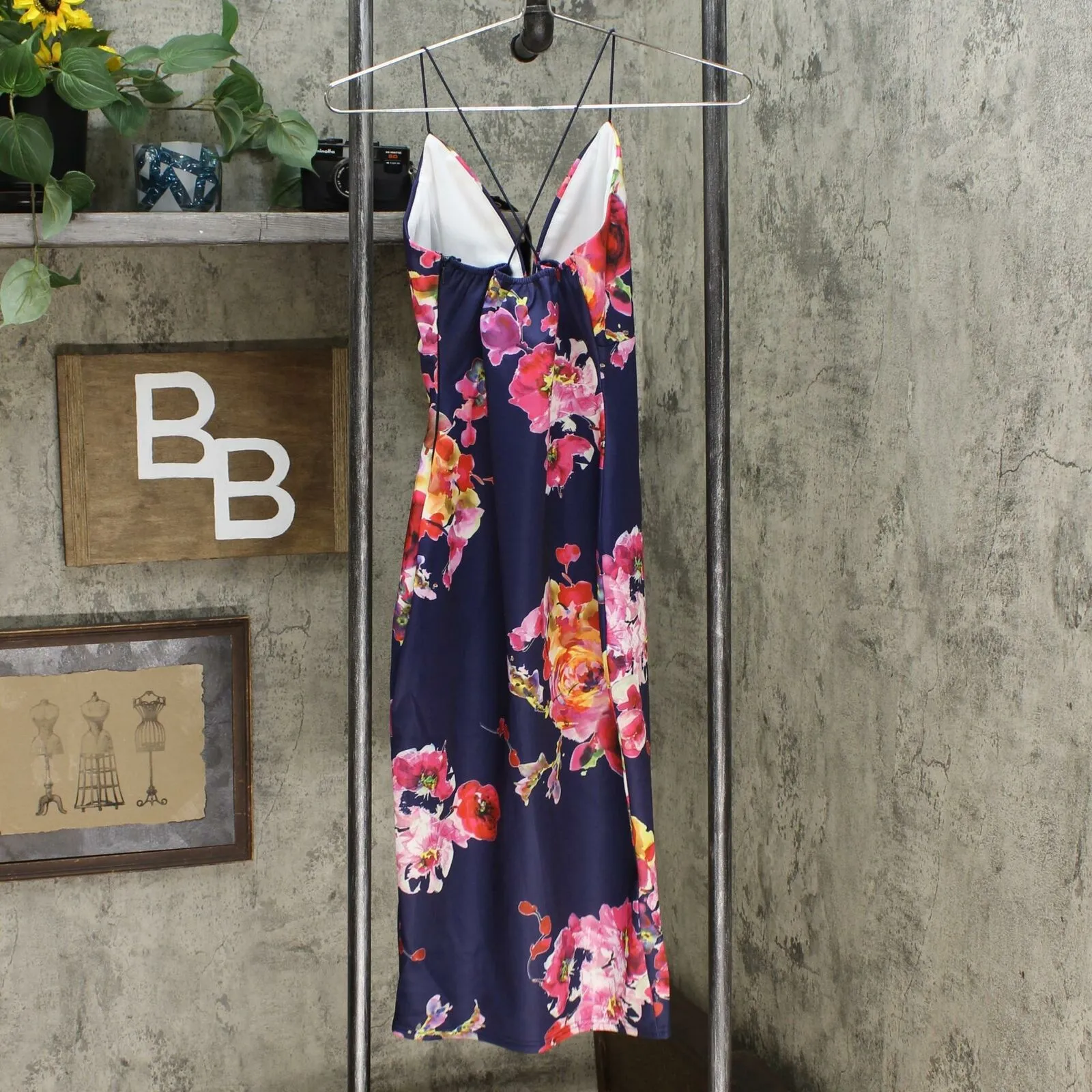 AX Paris Women's Bodycon Floral Plunge Front Cross Back Dress