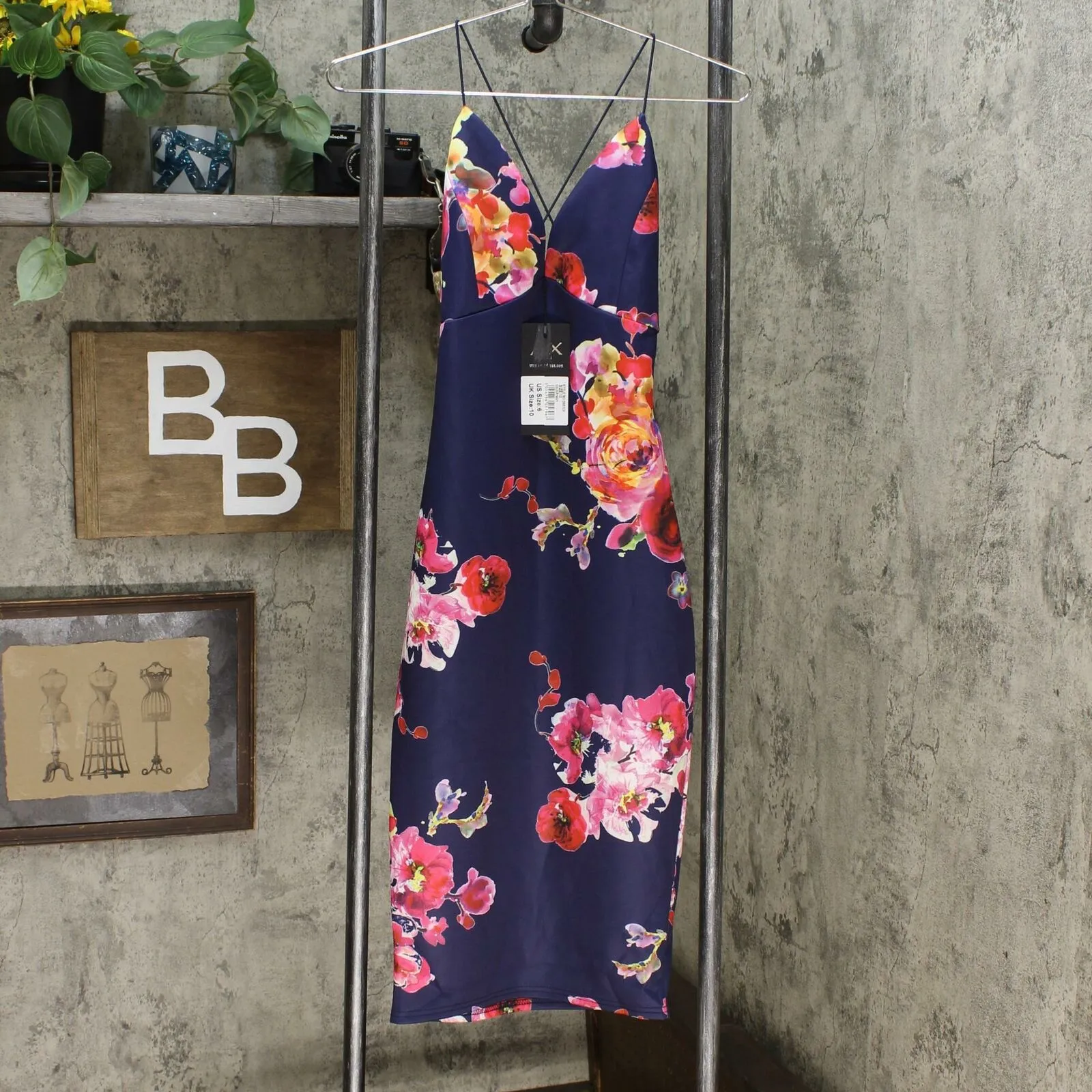 AX Paris Women's Bodycon Floral Plunge Front Cross Back Dress