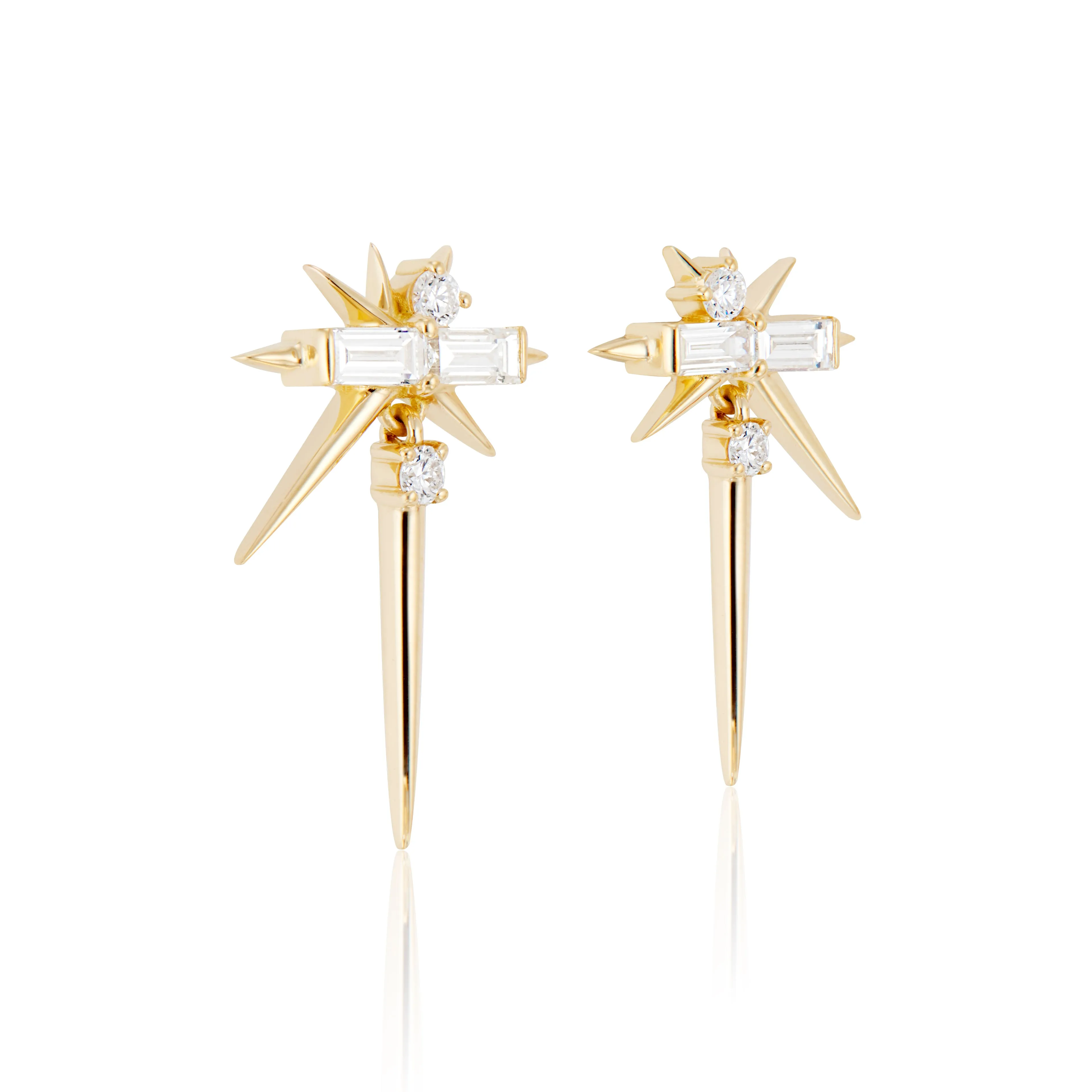 Baguette & Round Diamond Drop Earrings - Spike Earrings