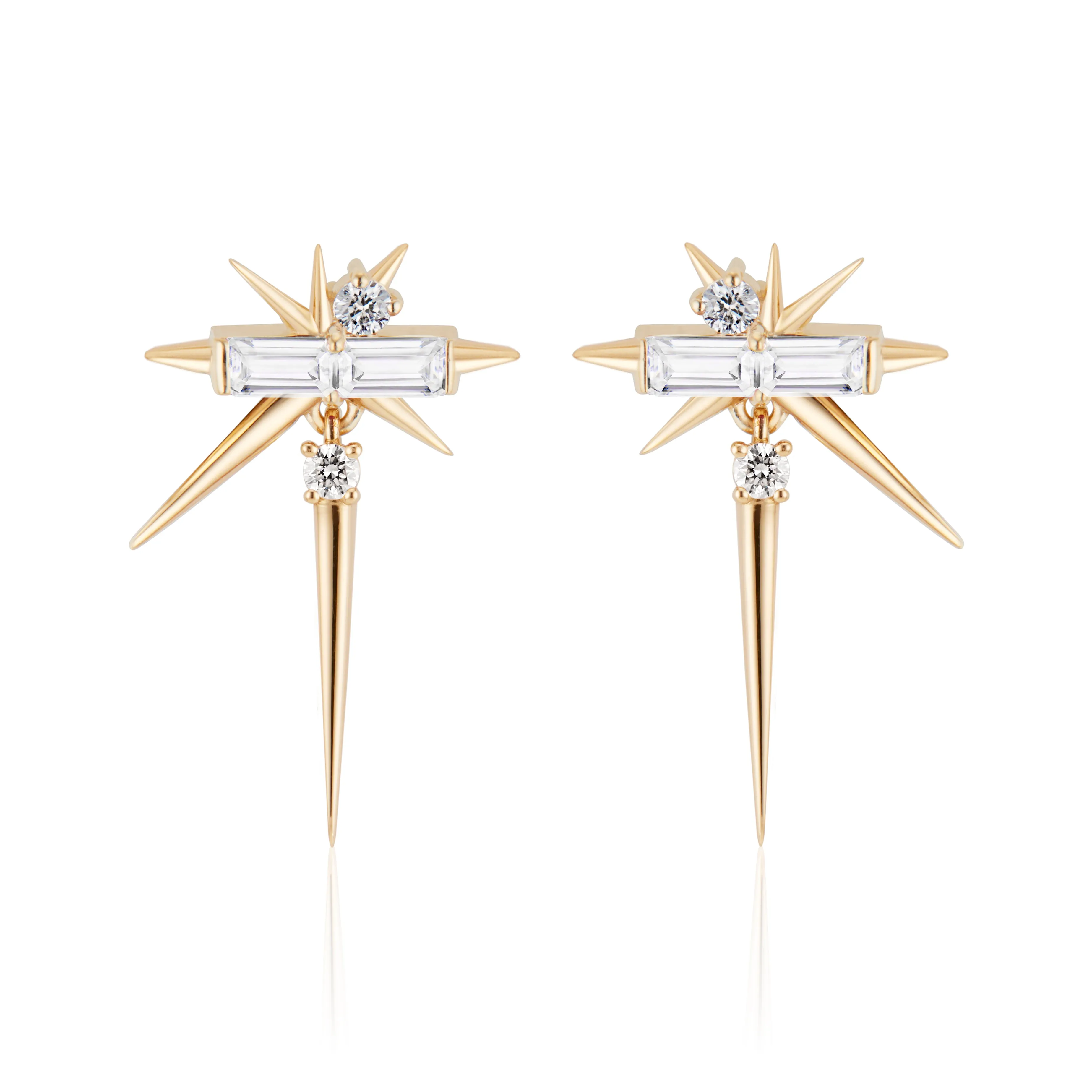 Baguette & Round Diamond Drop Earrings - Spike Earrings