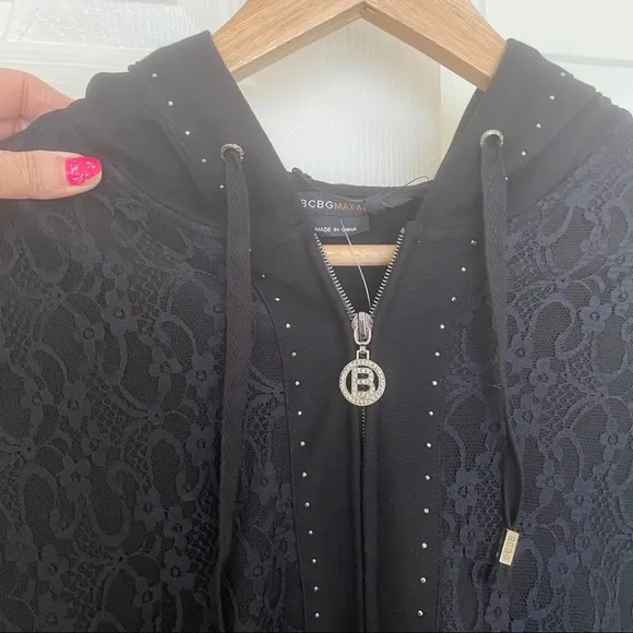 BCBGMaxAzria Black Lace Jacket Embellished Size XL