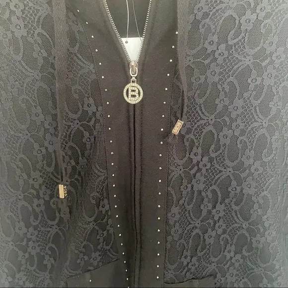 BCBGMaxAzria Black Lace Jacket Embellished Size XL