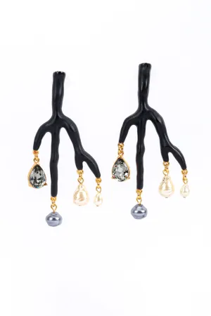 Beaded Matte Black Branch Earrings