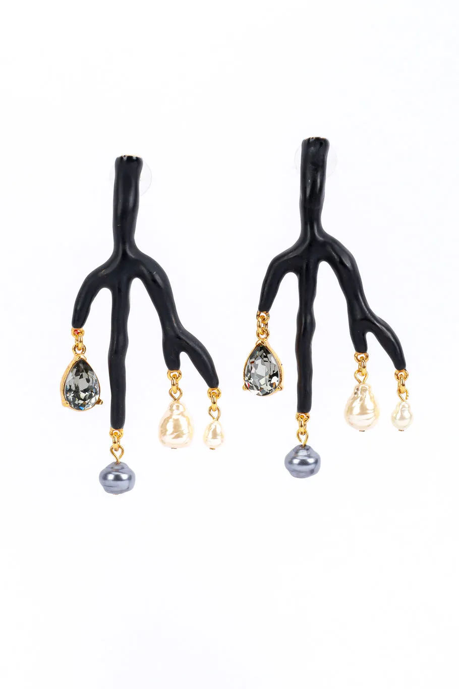 Beaded Matte Black Branch Earrings
