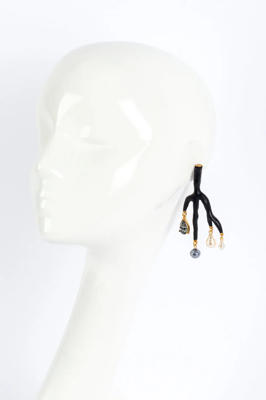 Beaded Matte Black Branch Earrings