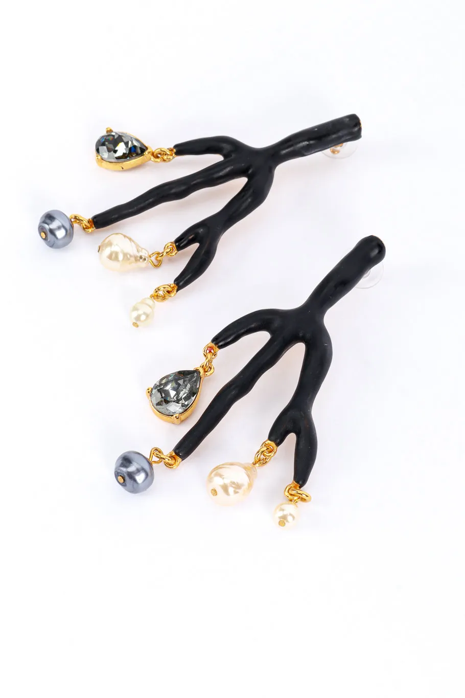 Beaded Matte Black Branch Earrings