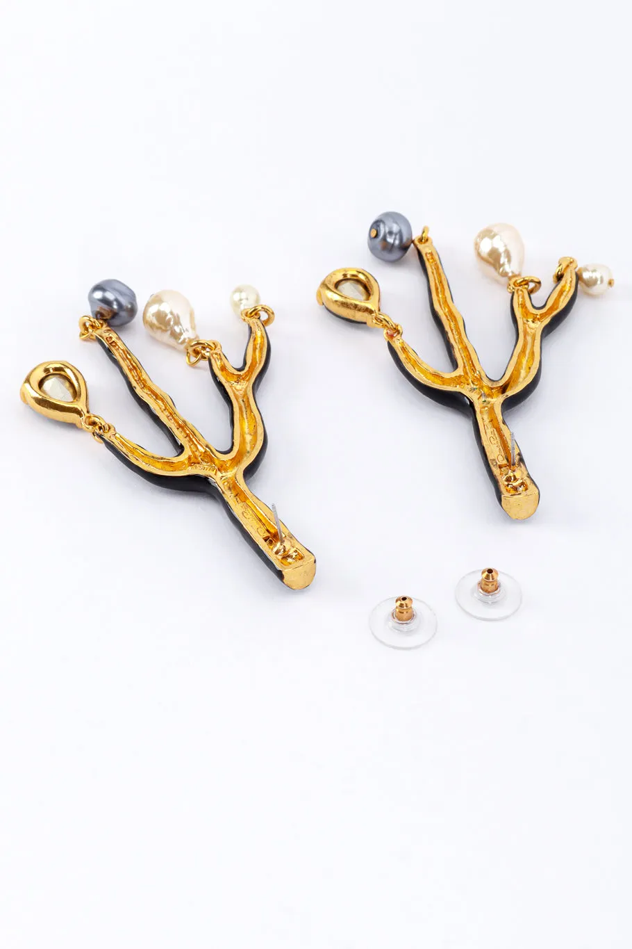 Beaded Matte Black Branch Earrings