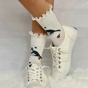 BERRY KITTY  fun novelty print crew sock womens- pink
