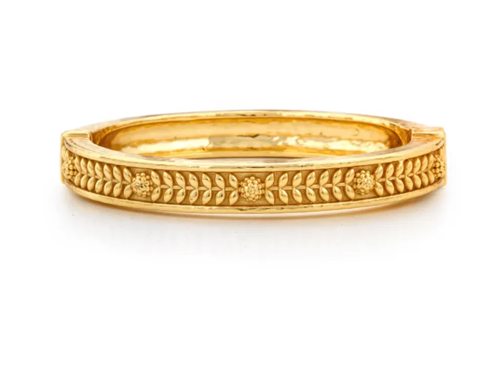 Berry Vine Hinged Bangle, S/M - Gold