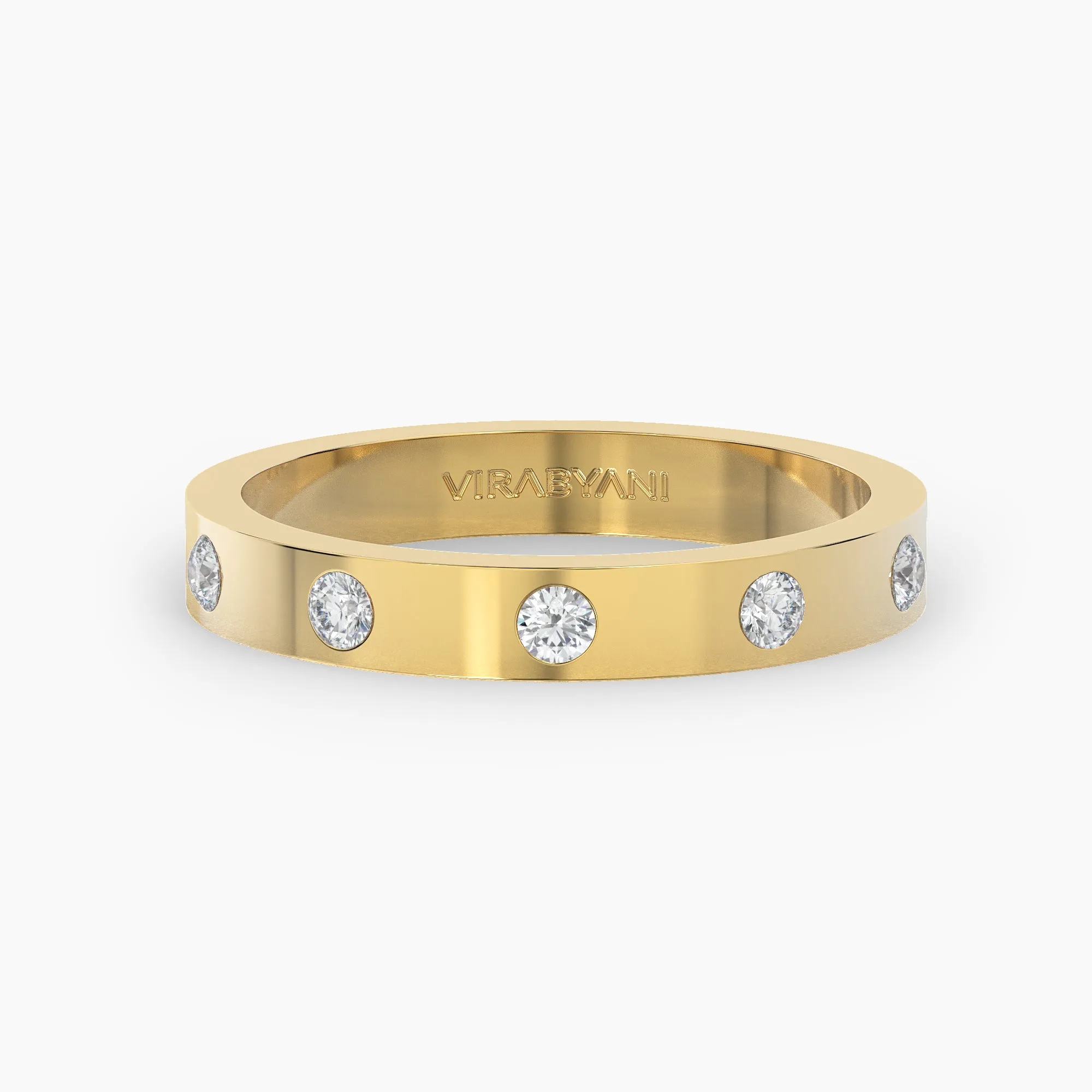 Bezel Set Round Diamond Five Stone Band Square Edges