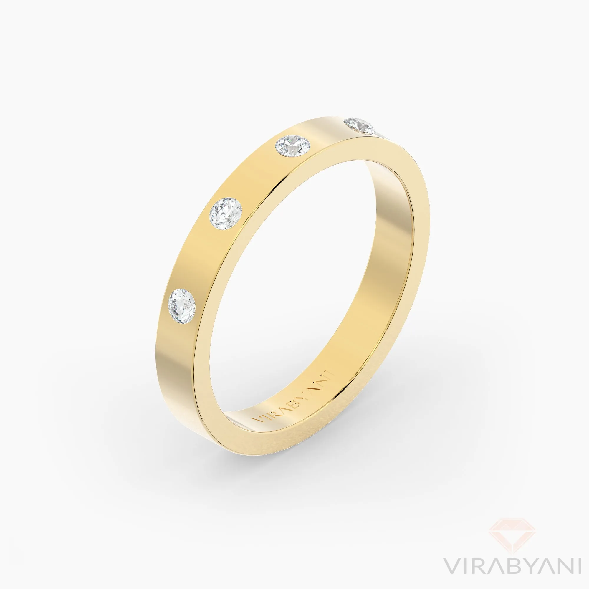 Bezel Set Round Diamond Five Stone Band Square Edges
