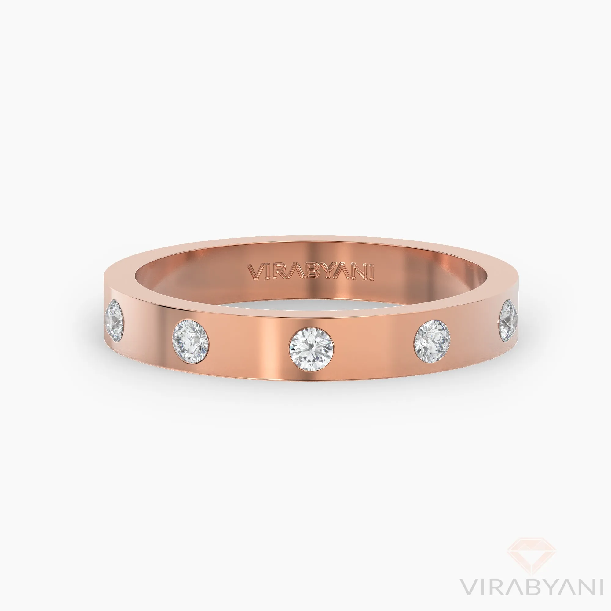 Bezel Set Round Diamond Five Stone Band Square Edges