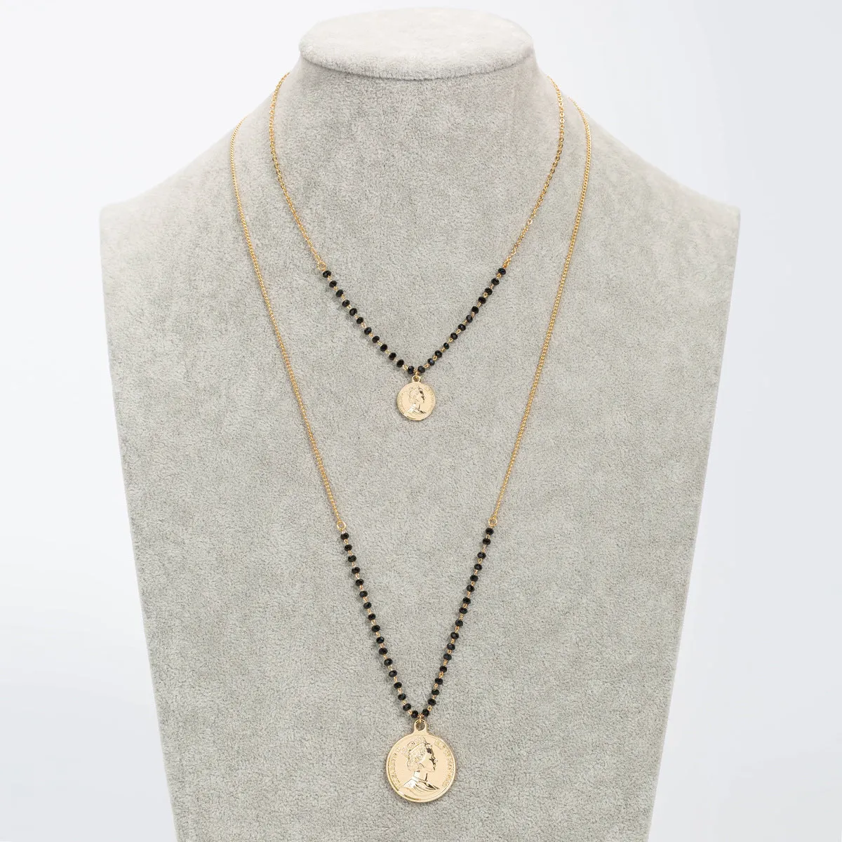 Black Acrylic & 18K Gold-Plated Coin Layered Necklace