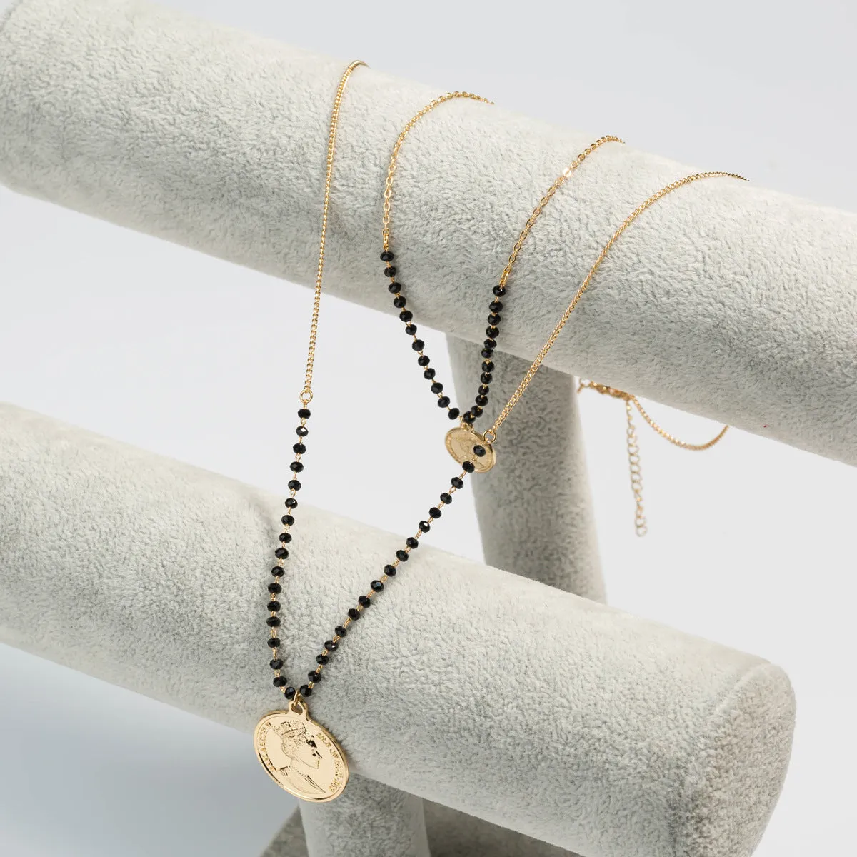 Black Acrylic & 18K Gold-Plated Coin Layered Necklace