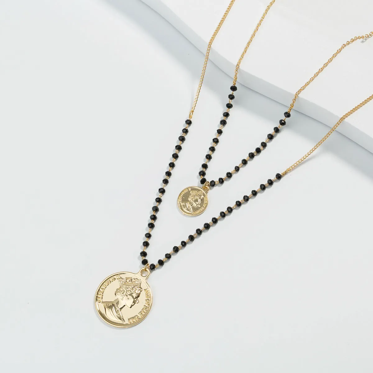 Black Acrylic & 18K Gold-Plated Coin Layered Necklace