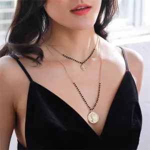 Black Acrylic & 18K Gold-Plated Coin Layered Necklace