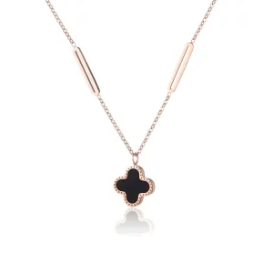 Black Acrylic & 18K Rose Gold-Plated Clover Pendant Necklace