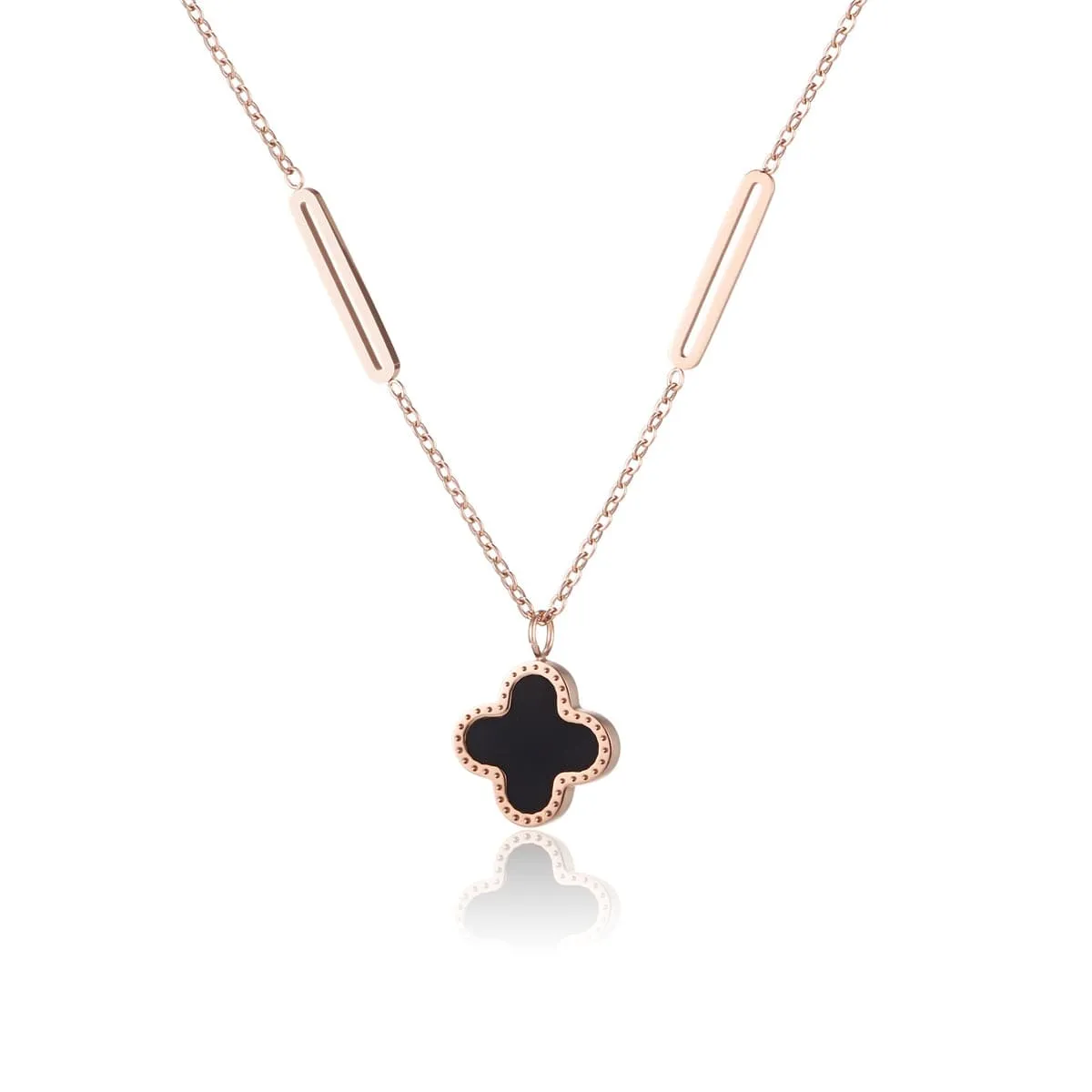Black Acrylic & 18K Rose Gold-Plated Clover Pendant Necklace