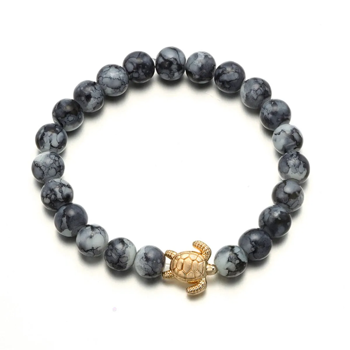 Black Agate & Cubic Zirconia 18K Gold-Plated Tortoise Charm Bracelet Set